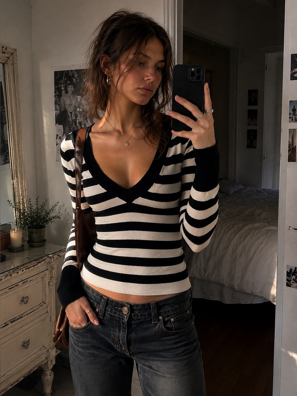 American Eagle Y2K Striped V Neck Sweater Soft Grunge Indie Sleaze Tumblr Girl L